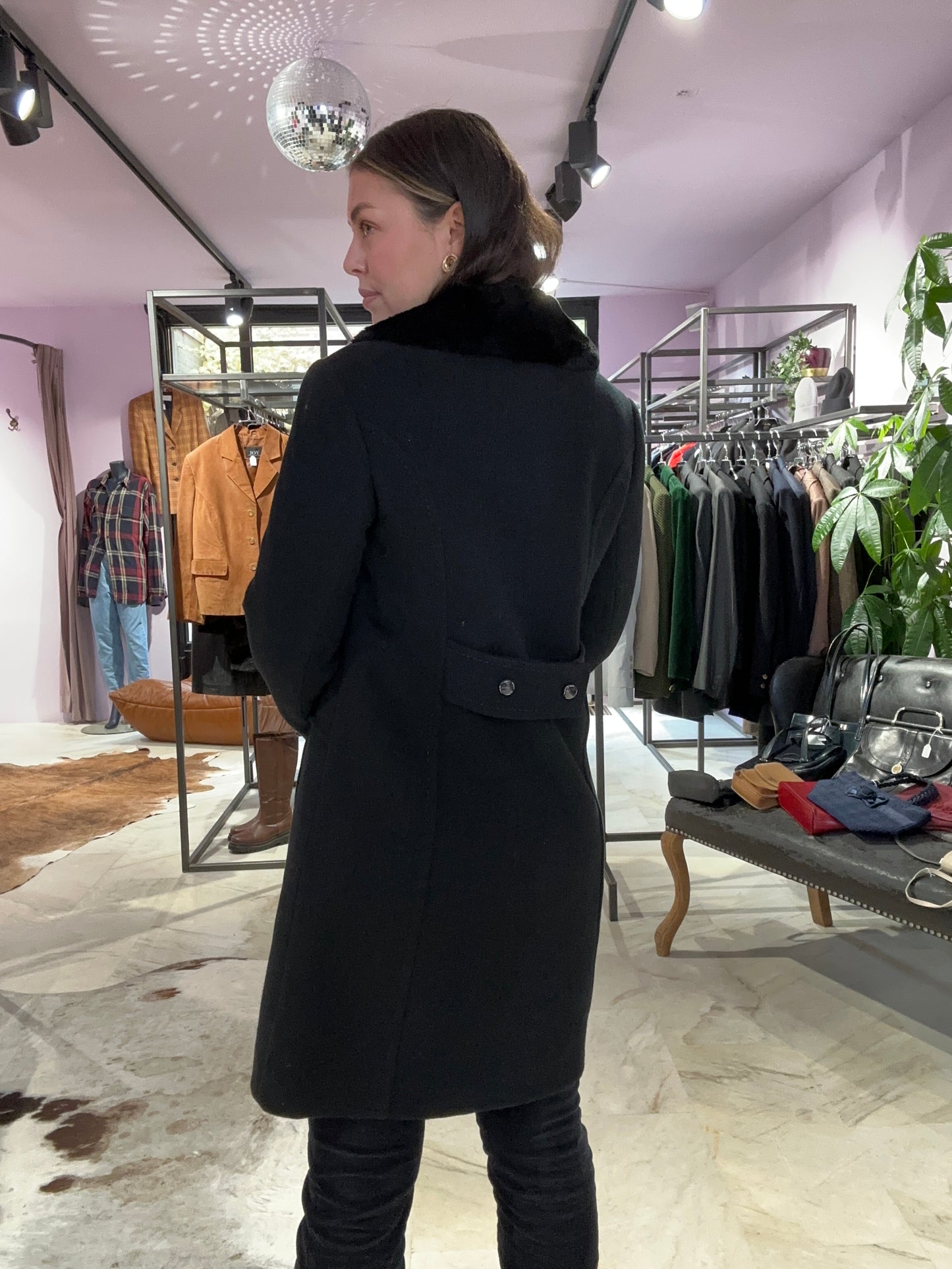 Vintage getailleerde dames mantel fake fur size S