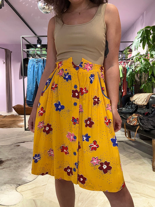 Vintage Flora skirt met knoopjes size M