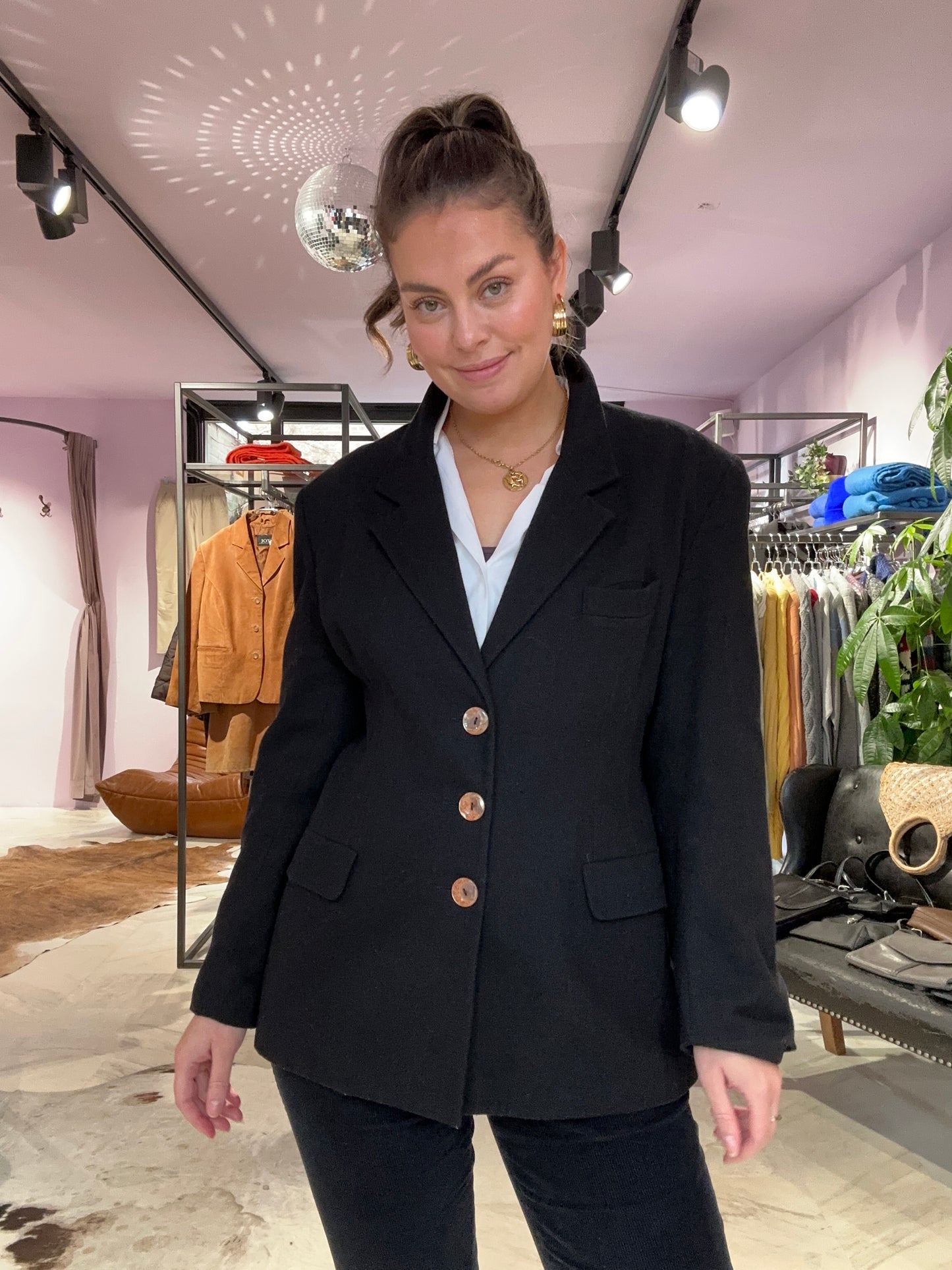 Vintage oversized zwarte blazer van 100% wol