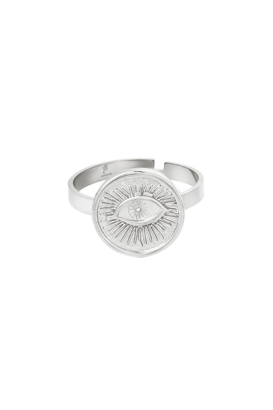 Stainless steel signet ring magic eye silver