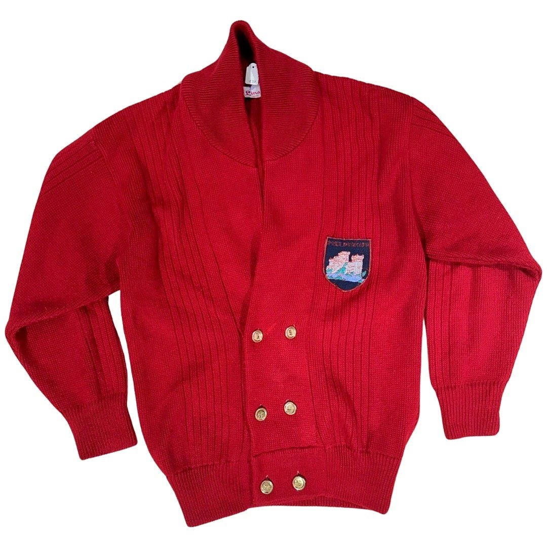 Vintage groot rood vest met gouden knopen size XL