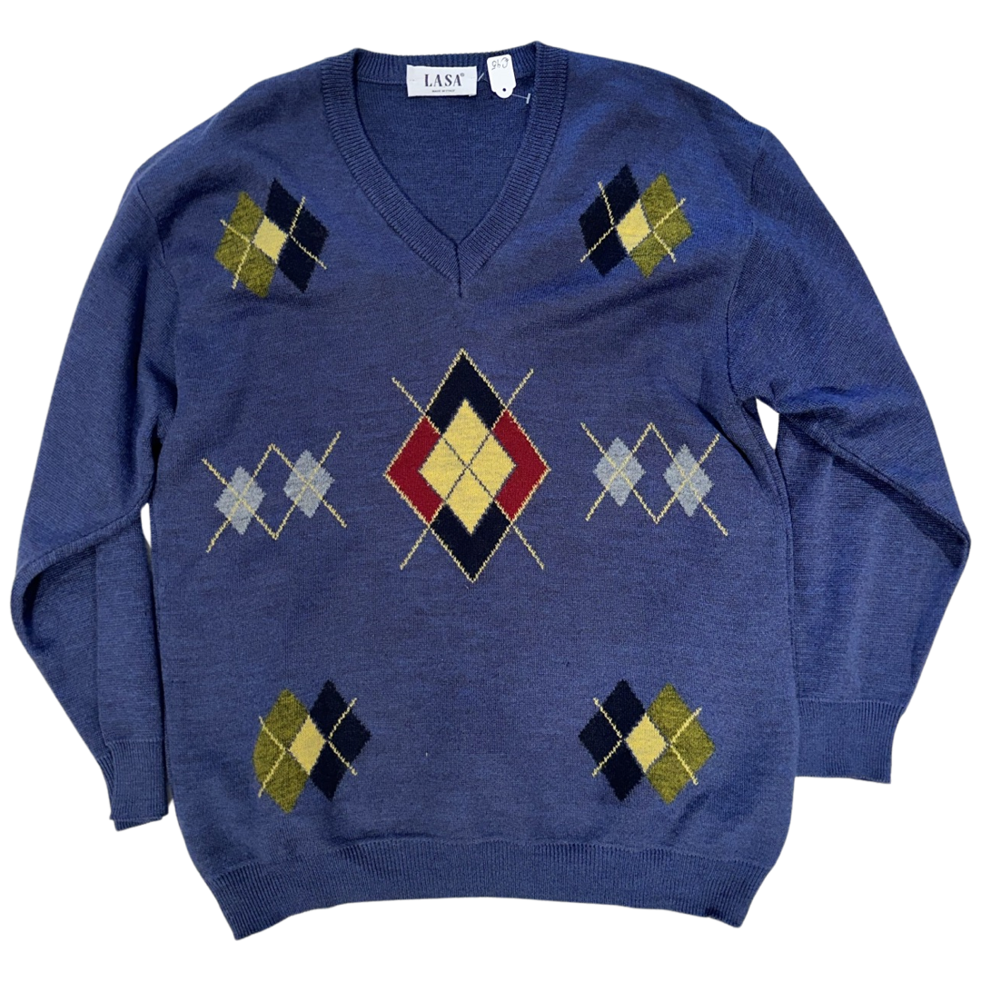 Vintage geruite v-hals sweater size XL