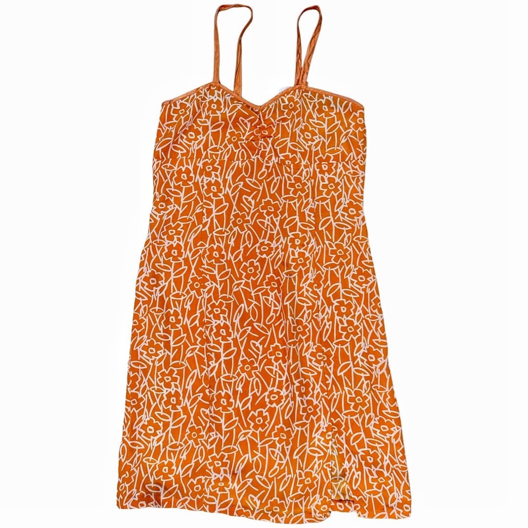 Vintage orange dress met splitje size M